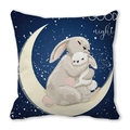 Quadratischer Kissenbezug mit Hasen auf dem Mond und Good Night Schriftzug Design - Kaninchen Mond Gute Nacht (32) / 45x45 cm