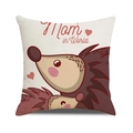 Linen pillowcase with cute cartoon hedgehog and red Mom in World print design - Hedgehog Mom and Baby Style (29)