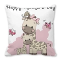 Housse de coussin Fête des Mères avec girafe de dessin animé sur tissu peau de pêche blanc - 45x45 cm / Style Famille Girafe (31)