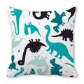 Cute cartoon dinosaur pattern throw pillow cover in white polyester peach skin fabric - Cyan Blue Simple Silhouette (31)