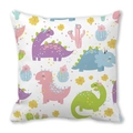 Süßer Kissenbezug mit Cartoon Dinosaurier und rosa Kaktus Print auf weißem Grund - Mehrfarbiger Handgezeichneter Q-Version Dinosaurier-Mix (32)