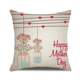 Λινή μαξιλαροθήκη με σχέδιο Happy Mother's Day και λουλούδια σε κρεμ χρώμα - Μπεζ Κόκκινη Καρδιά σε Γλάστρα (32) / 45x45 cm