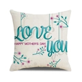 Federa per cuscino in lino con scritta LOVE you, Happy Mother's Day e motivi floreali - Stile Floreale Font Artistico Ciano (28)