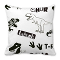 Cute cartoon dinosaur pattern square peach skin pillowcase with black dino prints - B&W Linear Dinosaur (32)