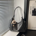 Borsa tote retrò grigio scuro grande capacità con ciondolo a orsetto su davanzale - Nero (Con Ciondolo)