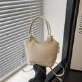 Borsa a secchiello beige minimalista con bordo ondulato e dettaglio manico annodato - Bianco Sporco