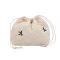 Quilted floral tote makeup bag in cream white with black embroidery and drawstring closure - White