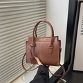 Elegant brown faux crocodile skin large capacity tote bag with adjustable shoulder strap - Dark Brown