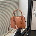 Caramel brown crocodile embossed large capacity tote bag with crossbody strap for women - Tan