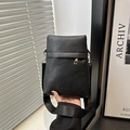 Modern black lychee pattern leather crossbody bag with wide strap and gold zipper - Black