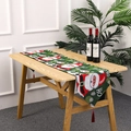Christmas table runner with Santa patterns, green and red knit design with tassels - Santa & Snowman