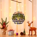 Detail of Christmas wreath door hanger with Merry Christmas text and rustic plaid pattern - Gray Merry Christmas