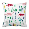 Square pillowcase featuring cute red triceratops and pink dinosaur cartoon patterns - Dinosaur And Plant (32)
