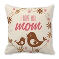 Fodera per cuscino crema con testo I LOVE YOU mom e uccellini dei cartoni animati - Stile Ghirlanda Uccelli Madre e Figlio (12)