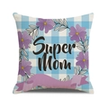 Blue plaid linen Mother's Day pillowcase with Super Mom text and purple flowers - Blue Gingham Purple Floral Super Mom Style (13)