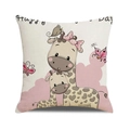 Linen blend square pillow cover featuring a cute giraffe mother and child illustration - Giraffe Mother and Baby (31)