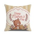 Linen cushion cover with Happy Mother's Day text and cute bear pattern on beige stripes - Striped Mother Bear and Cub (31)