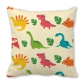 Cartoon dinosaur print peach skin pillowcase in beige featuring colorful T-Rex and leaves - Colorful Cartoon Dinosaur And Green Leaf (33)