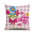 Linen Mother's Day pillow cover with pink plaid, floral patterns and Happy Mother's Day text - Pink Plaid Bow Heart Happy Mother's day Style (14)