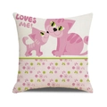 Square linen pillow cover with pink cartoon cats and LOVES ME floral pattern - Cartoon Cats (32)