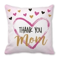 Ροζ μαξιλαροθήκη Thank You Mom με χρυσές καρδιές και μαύρο κείμενο για τη μαμά - Στυλ Ευχαριστώ με Πολύχρωμη Καρδιά σε Ροζ Φόντο (36) / 45x45cm