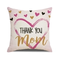 Square linen cushion cover with pink hearts and 'THANK YOU Mom' typography design - Hand-painted Red Heart Thank You Mom Style (4602431833175)