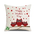 Linen Mother's Day pillow cover with three red owls and happy mother's day print - Owl Family (33)