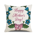 Linen Mother's Day pillow cover featuring blue floral wreath and pink bow decoration - Blue Wreath Pink Bow (Style 36)