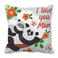 Quadratischer Kissenbezug mit Panda-Motiv und I love you Mom Schriftzug in Hellblau - Mutter Kind Panda (35) / 45x45 cm