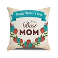 Linen Mother's Day pillow cover with The Best MOM text and floral tulip wreath - Cyan Ribbon and Tulip Wreath Style (4602431833176)