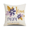 Linen blend throw pillow cover featuring I Love Mom floral design for Mother's Day gift - Beige Linen Floral I love mom Style (36)