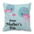 Housse de coussin Fête des Mères bleue à pois avec motifs de flamants roses - 45x45 cm / Style Flamant Fond Bleu (35)