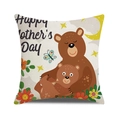 Linen Mother's Day cushion cover featuring a cute cartoon bear hug and floral design - Star Moon Mother and Cub Bear (34)