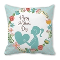 Square Mother's Day pillowcase with Happy Mother's Day text and floral girl silhouette - Light Blue Base Pink Polka Dots (35)