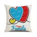 Linen square pillowcase with Happy Family hearts and smiling faces on beige fabric - Cartoon Smiley Heart Family Style (4602431833177)