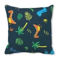 Süßer Kissenbezug mit Cartoon-Dinosaurier und Tropenblatt-Print auf dunkelblauem Grund - Dunkelblauer Hintergrund Cartoon Onomatopoesie Dinosaurier-Stil (38)