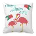 Housse de coussin carrée en peau de pêche avec flamants roses et texte fête des mères - 45x45 cm / Style Flamant Fond Blanc (36)