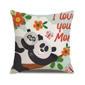 Linen pillowcase featuring cartoon pandas with I love you Mom print for Mother's Day - Panda Flower Style (35)