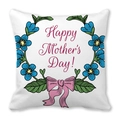 Square Mother's Day pillow case with floral wreath and Happy Mother's Day text - Blue Petals and Pink Bow (36)
