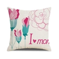 Federa per cuscino in lino con fiori e stampa I Love Mom decorazione festa della mamma - Stile Cuore Bocciolo Di Rosa (34)