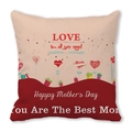 Square peach skin pillowcase with red heart design and Happy Mother's Day text - 18x18 Inch / Beige Red Wave Heart (40)