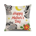 Square linen Mother's Day pillow cover with cartoon animals and Happy Mother's Day text - Forest Animal Party (37)
