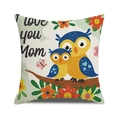 Linen square pillowcase with owl illustration and I love you Mom text print - Owl Flower Style (36)