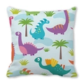 Niedlicher hellblauer quadratischer Kissenbezug mit verschiedenen Cartoon-Dinosaurier-Mustern - Hellblauer Hintergrund Cartoon Dschungel-Dinosaurier-Stil (40)
