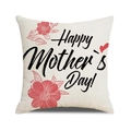 Beige linen pillowcase with Happy Mother's Day text and red floral heart design - Beige Red Flowers Heart HAPPY Style (38)