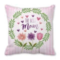 Pink striped Mother's Day pillowcase with The Best Mom floral wreath design - Pink Striped Green Leaf Wreath (37)