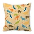 Square peach skin pillowcase featuring colorful cartoon dinosaur silhouettes on beige - Playful Dinosaur Silhouette (37)