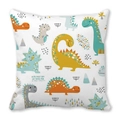 Square pillowcase featuring colorful cartoon dinosaur patterns on white peach skin fabric - Nordic Minimalist Fun (39)
