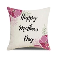 Linen Mother's Day pillow cover with pink floral design and Happy Mothers Day text - Beige Pink and Purple Tulip HAPPY Style (39)