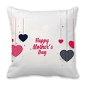 Decorative Happy Mother's Day peach skin pillowcase with hanging pink and blue hearts - 18x18 Inch / Dark Blue and Rose Red Hanging Hearts Style (38)